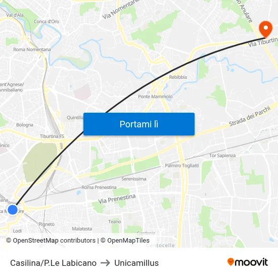 Casilina/P.Le Labicano to Unicamillus map