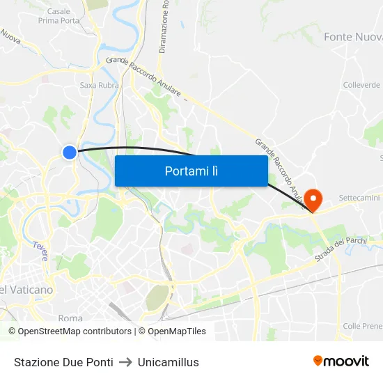 Stazione Due Ponti to Unicamillus map