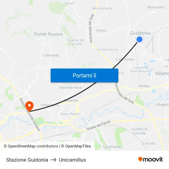 Stazione Guidonia to Unicamillus map