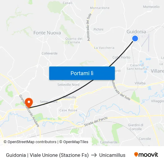 Guidonia | Viale Unione (Stazione Fs) to Unicamillus map