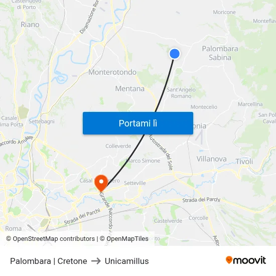 Palombara | Cretone to Unicamillus map