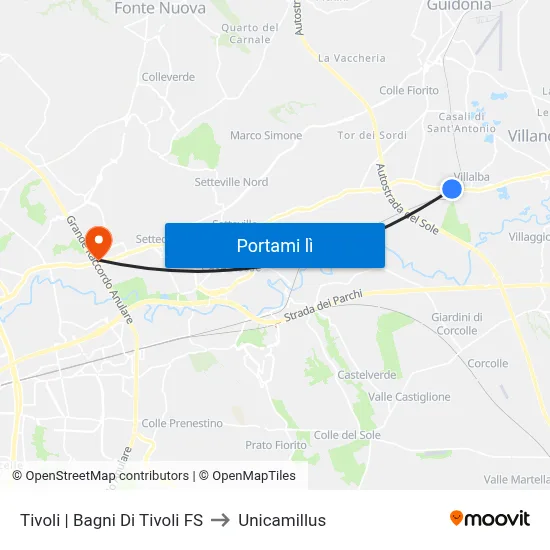 Tivoli | Bagni Di Tivoli FS to Unicamillus map