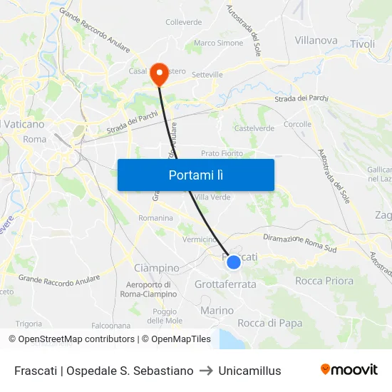 Frascati | Ospedale S. Sebastiano to Unicamillus map