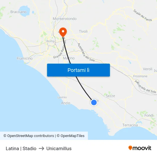 Latina | Stadio to Unicamillus map