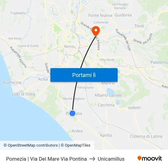 Pomezia | Via Del Mare Via Pontina to Unicamillus map