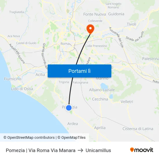 Pomezia | Via Roma Via Manara to Unicamillus map
