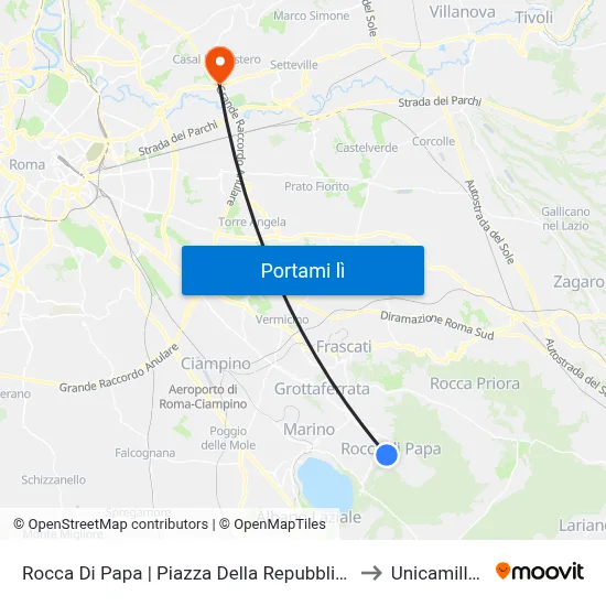 Rocca Di Papa | Piazza Della Repubblica to Unicamillus map