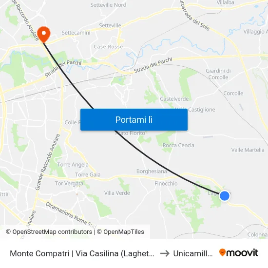 Monte Compatri | Via Casilina (Laghetto) to Unicamillus map