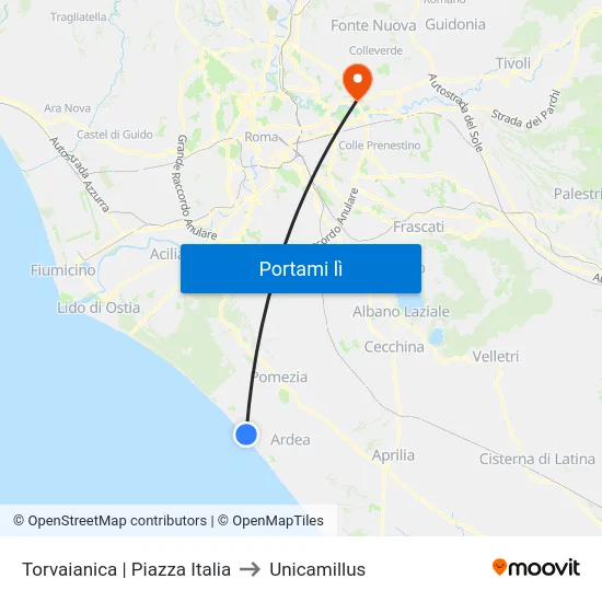 Torvaianica | Piazza Italia to Unicamillus map