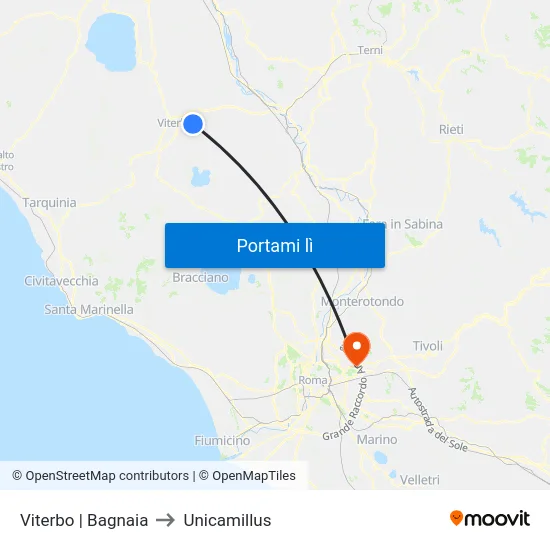 Viterbo | Bagnaia to Unicamillus map