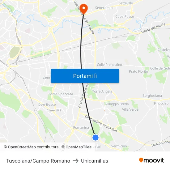Tuscolana/Campo Romano to Unicamillus map