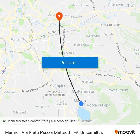 Marino | Via Fratti Piazza Matteotti to Unicamillus map