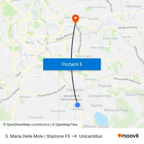 S. Maria Delle Mole | Stazione FS to Unicamillus map