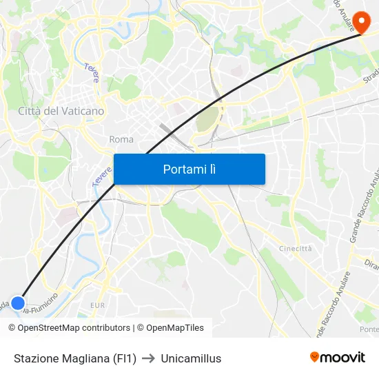 Stazione Magliana (Fl1) to Unicamillus map