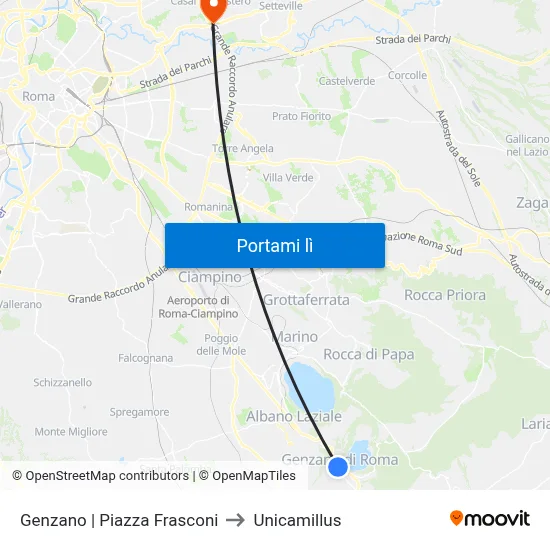 Genzano | Piazza Frasconi to Unicamillus map