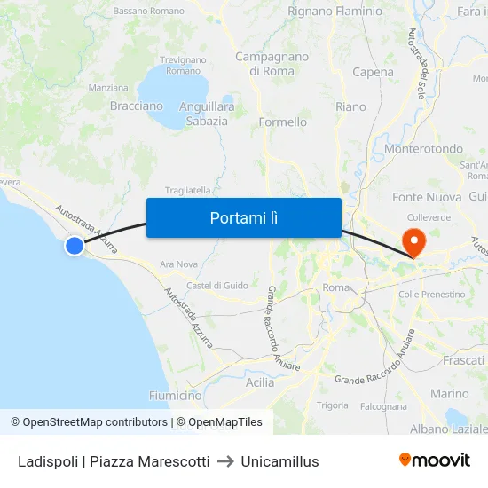 Ladispoli | Piazza Marescotti to Unicamillus map