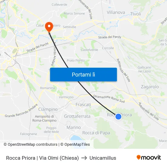 Rocca Priora | Via Olmi (Chiesa) to Unicamillus map