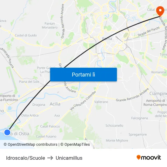 Idroscalo/Scuole to Unicamillus map