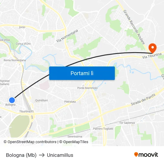 Bologna (Mb) to Unicamillus map