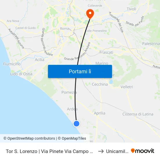 Tor S. Lorenzo | Via Pinete Via Campo Di Carne to Unicamillus map