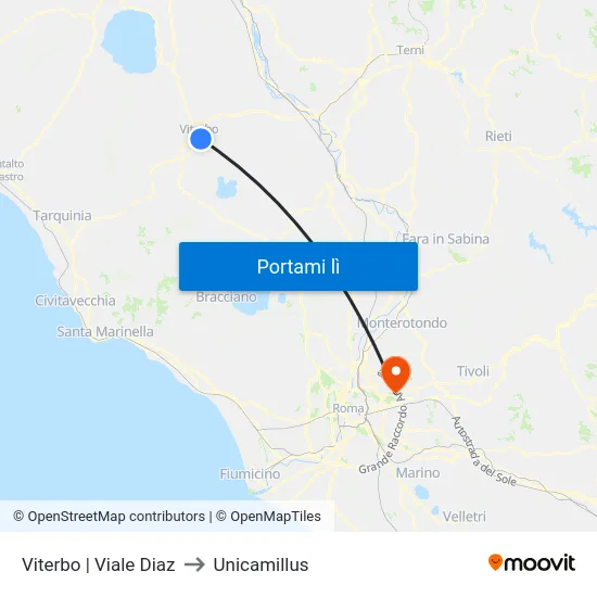 Viterbo | Viale Diaz to Unicamillus map