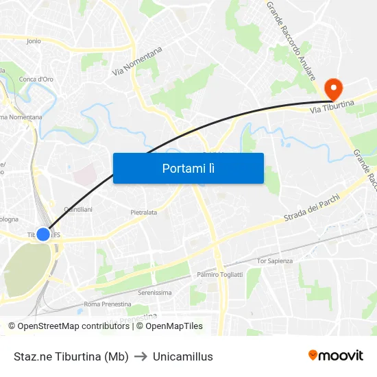 Staz.ne Tiburtina (Mb) to Unicamillus map