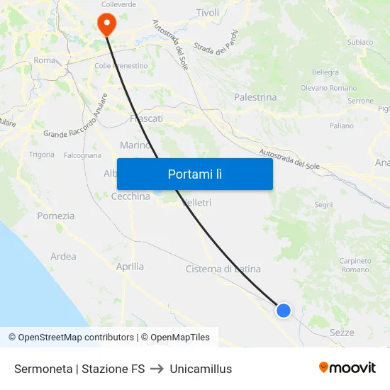 Sermoneta | Stazione FS to Unicamillus map