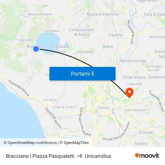 Bracciano | Piazza Pasqualetti to Unicamillus map