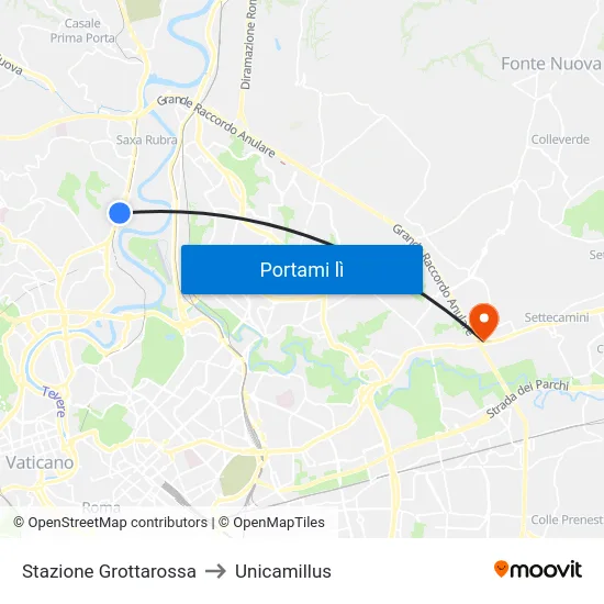 Stazione Grottarossa to Unicamillus map