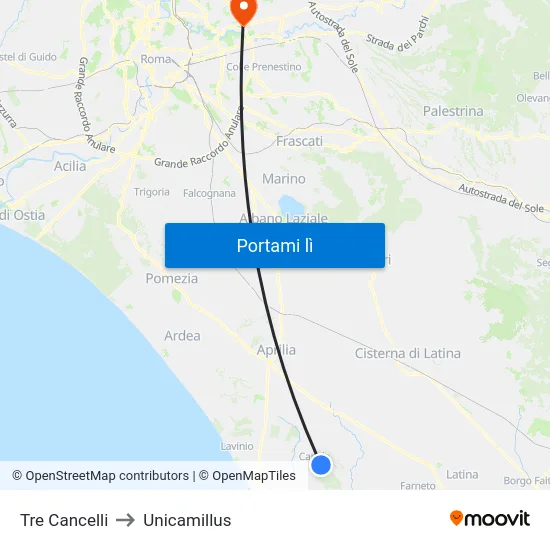 Tre Cancelli to Unicamillus map