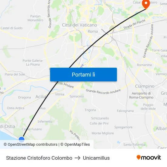 Stazione Cristoforo Colombo to Unicamillus map