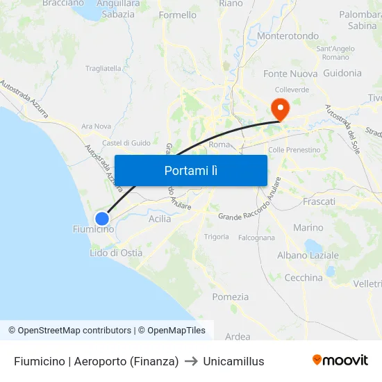 Fiumicino | Aeroporto (Finanza) to Unicamillus map
