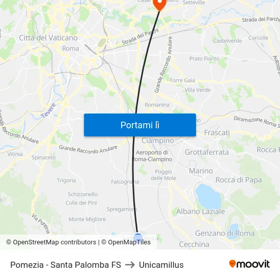 Pomezia - Santa Palomba FS to Unicamillus map