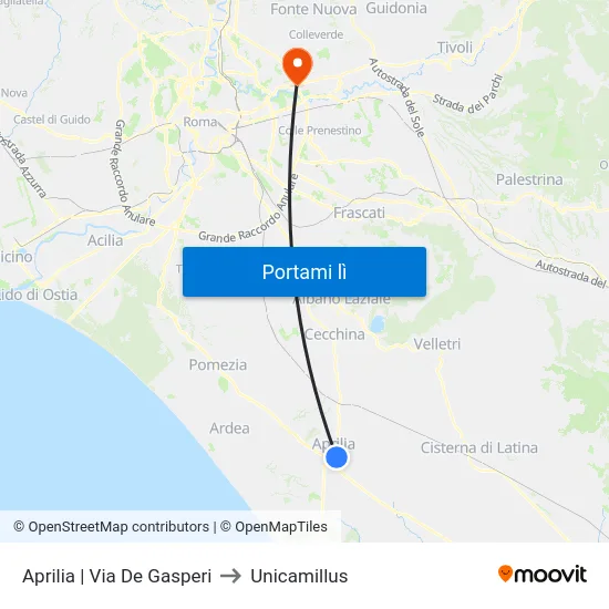 Aprilia | Via De Gasperi to Unicamillus map