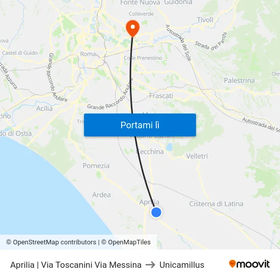 Aprilia | Via Toscanini Via Messina to Unicamillus map