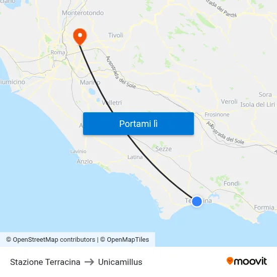 Stazione Terracina to Unicamillus map