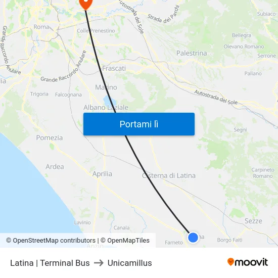 Latina | Terminal Bus to Unicamillus map