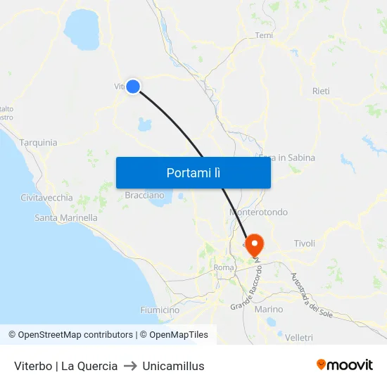 Viterbo | La Quercia to Unicamillus map