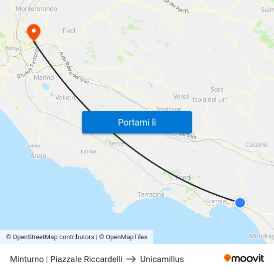 Minturno | Piazzale Riccardelli to Unicamillus map
