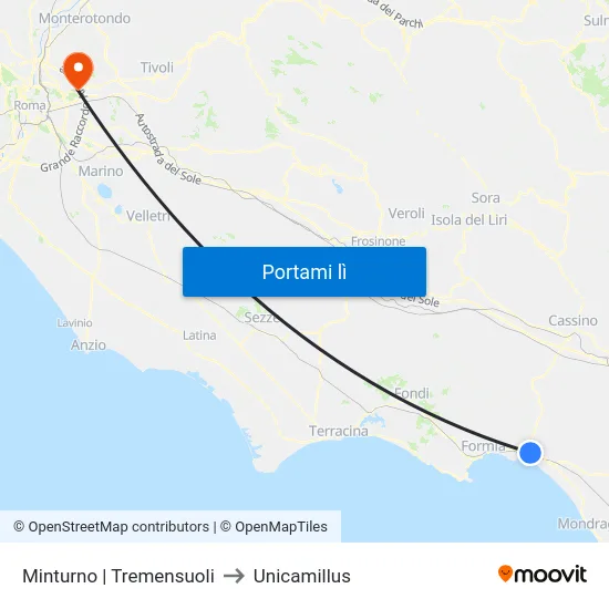 Minturno | Tremensuoli to Unicamillus map