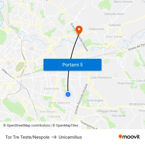 Tor Tre Teste/Nespole to Unicamillus map