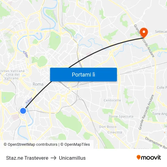 Staz.ne Trastevere to Unicamillus map