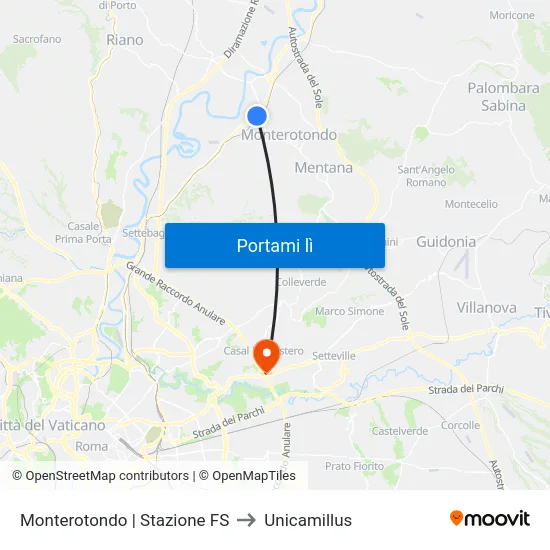 Monterotondo | Stazione FS to Unicamillus map