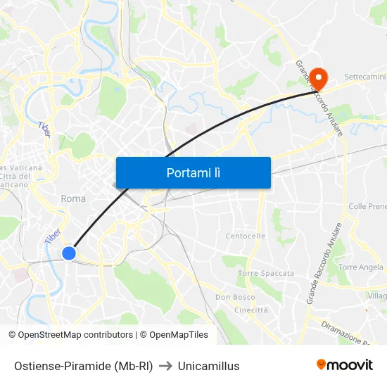 Ostiense-Piramide (Mb-Rl) to Unicamillus map