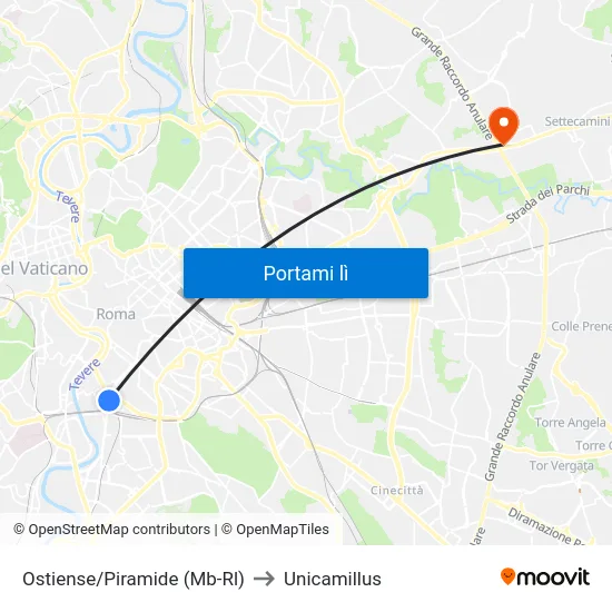 Ostiense/Piramide (Mb-Rl) to Unicamillus map