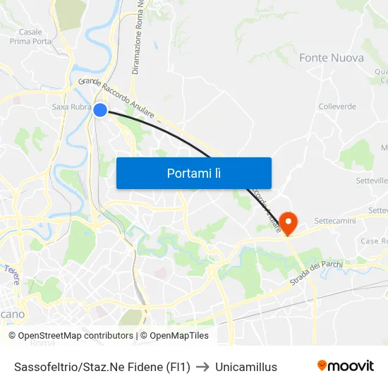 Sassofeltrio/Staz.Ne Fidene (Fl1) to Unicamillus map