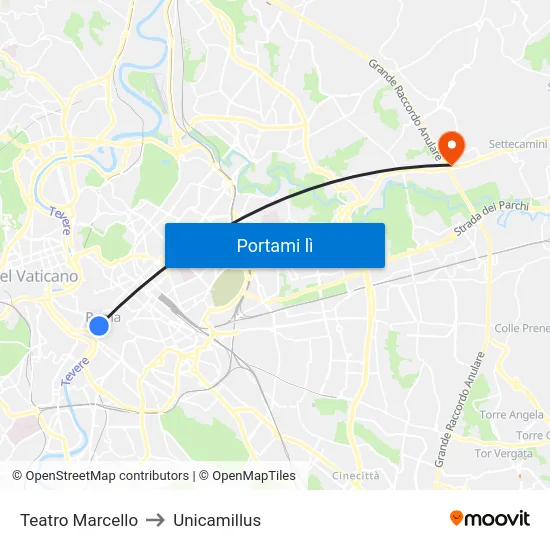 Teatro Marcello to Unicamillus map