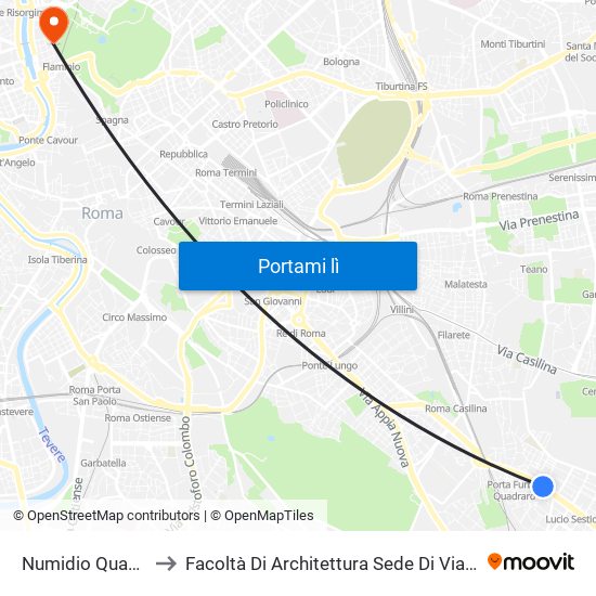 Numidio Quadrato to Facoltà Di Architettura Sede Di Via Flaminia map