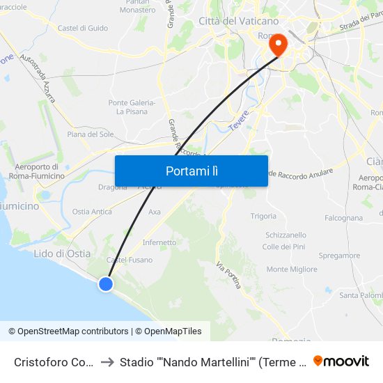 Cristoforo Colombo to Stadio ""Nando Martellini"" (Terme Di Caracalla) map