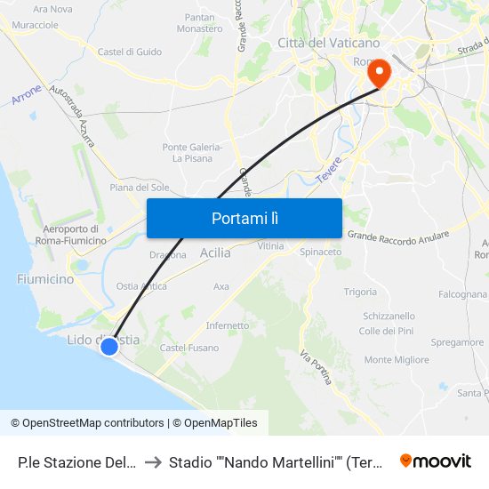 P.le Stazione Del Lido (Rl) to Stadio ""Nando Martellini"" (Terme Di Caracalla) map